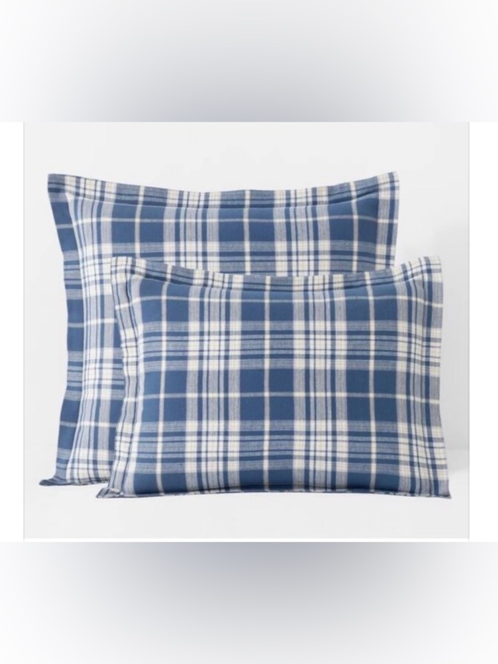 NWT 2X The Company Store Blue and Cream Plaid Velvet Flannel Pillowcases